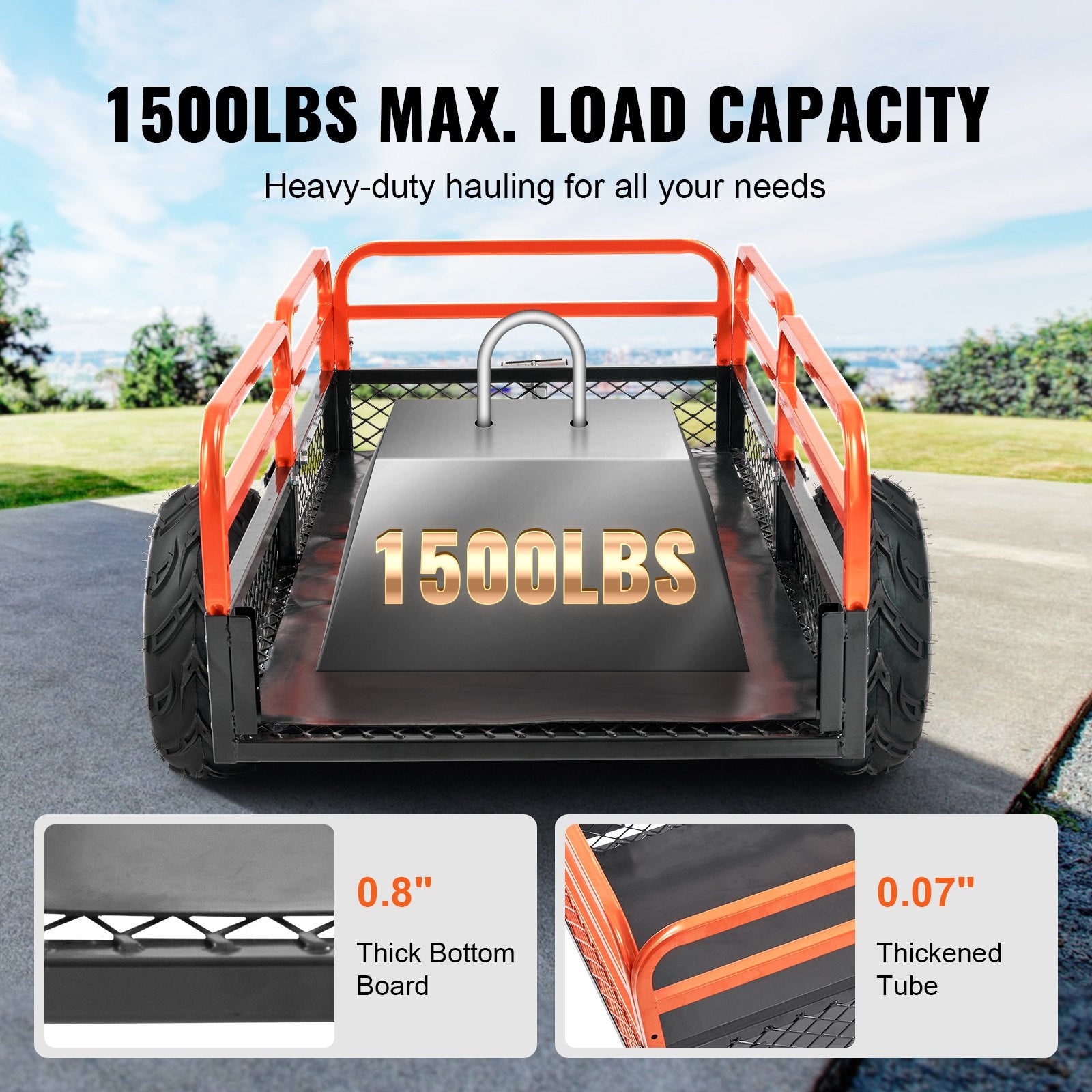 Heavy Duty Steel ATV Dump Trailer, 1500-Pound Load Capacity 15 Cubic Feet, Tow Behind Dump Cart Garden V952-HYTCWGK15CUFTPB5GV0