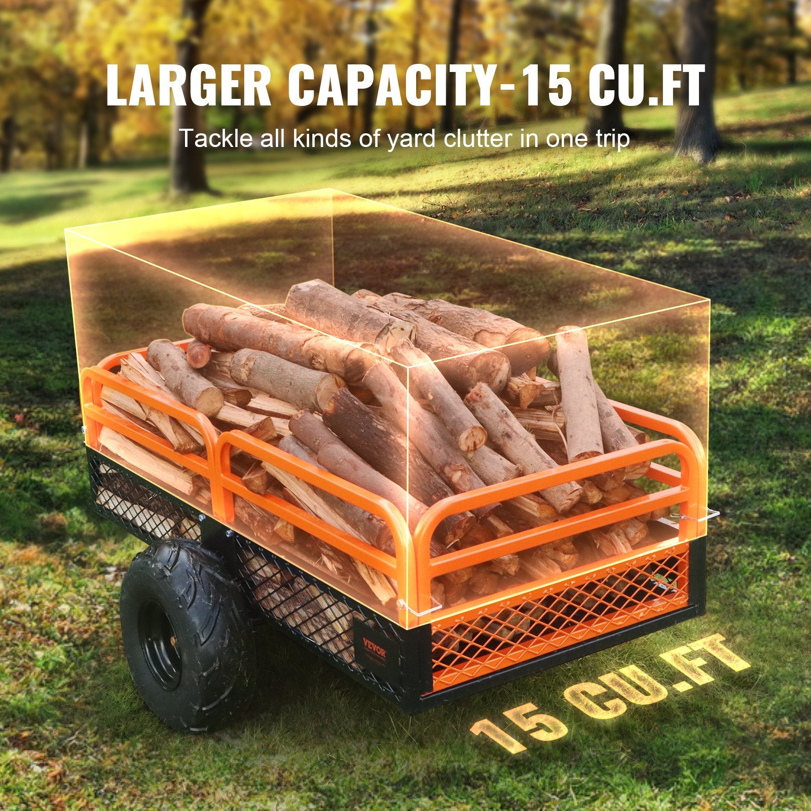 Heavy Duty Steel ATV Dump Trailer, 1500-Pound Load Capacity 15 Cubic Feet, Tow Behind Dump Cart Garden V952-HYTCWGK15CUFTPB5GV0