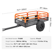 Heavy Duty Steel ATV Dump Trailer, 1500-Pound Load Capacity 15 Cubic Feet, Tow Behind Dump Cart Garden V952-HYTCWGK15CUFTPB5GV0