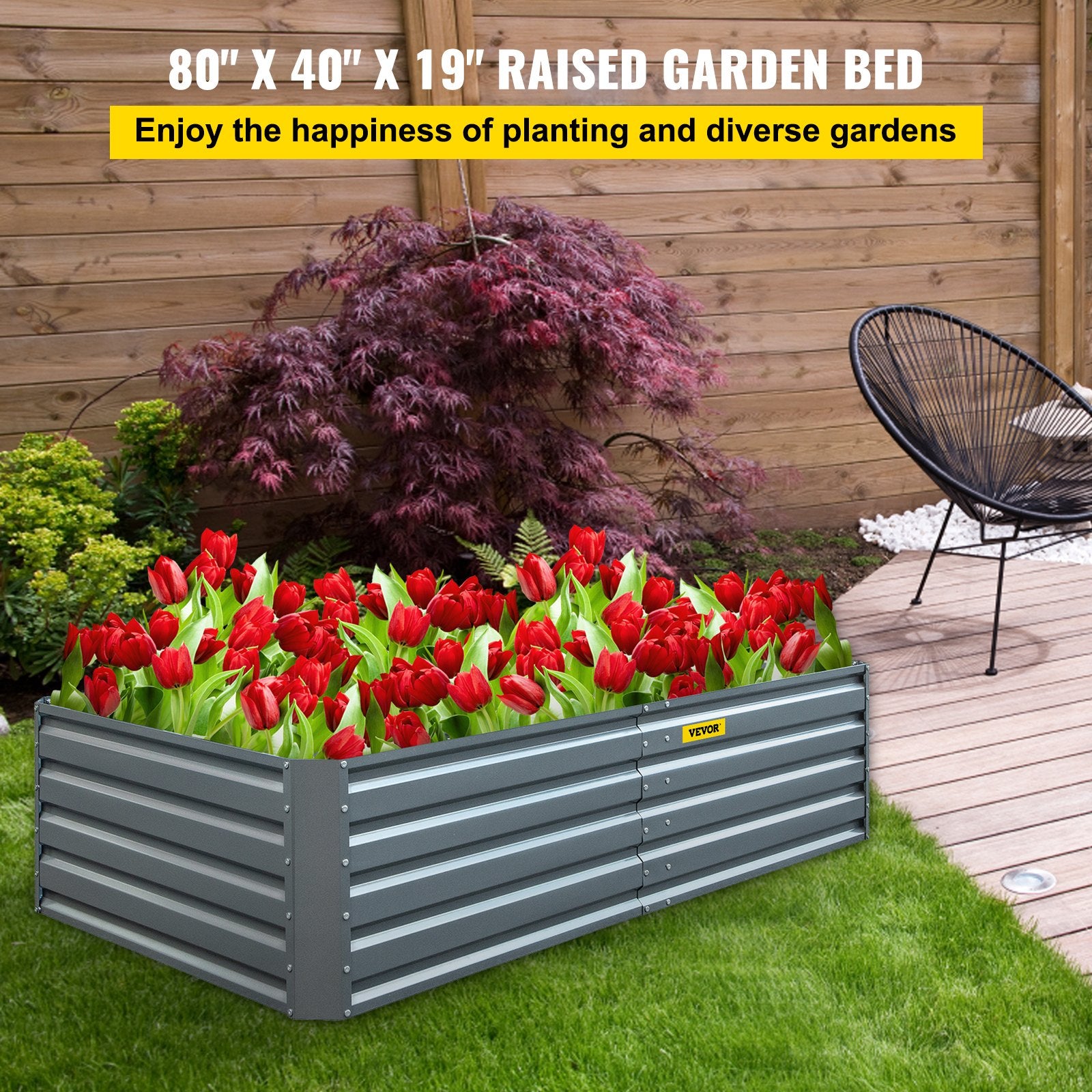Galvanized Raised Garden Bed, 203 x 102 x 48 cm Metal Planter Box, Gray Steel Plant Raised Garden Bed Kit, V952-HYZZC80CFXK40CHS1V0