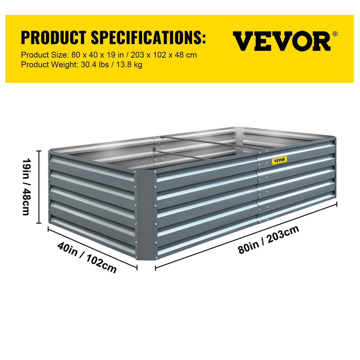 Galvanized Raised Garden Bed, 203 x 102 x 48 cm Metal Planter Box, Gray Steel Plant Raised Garden Bed Kit, V952-HYZZC80CFXK40CHS1V0