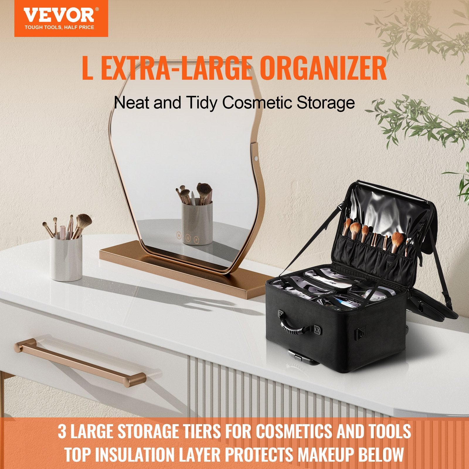 Rolling Makeup Train Case Large Storage 3 Tiers, Convenient Carry With Handle, Wheels, Strap, Professional V952-HZBXLGS3C000ZDTHJV0