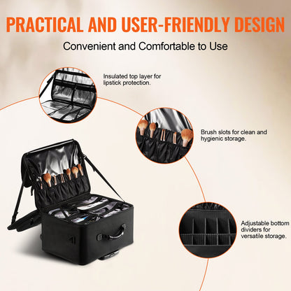 Rolling Makeup Train Case Large Storage 3 Tiers, Convenient Carry With Handle, Wheels, Strap, Professional V952-HZBXLGS3C000ZDTHJV0