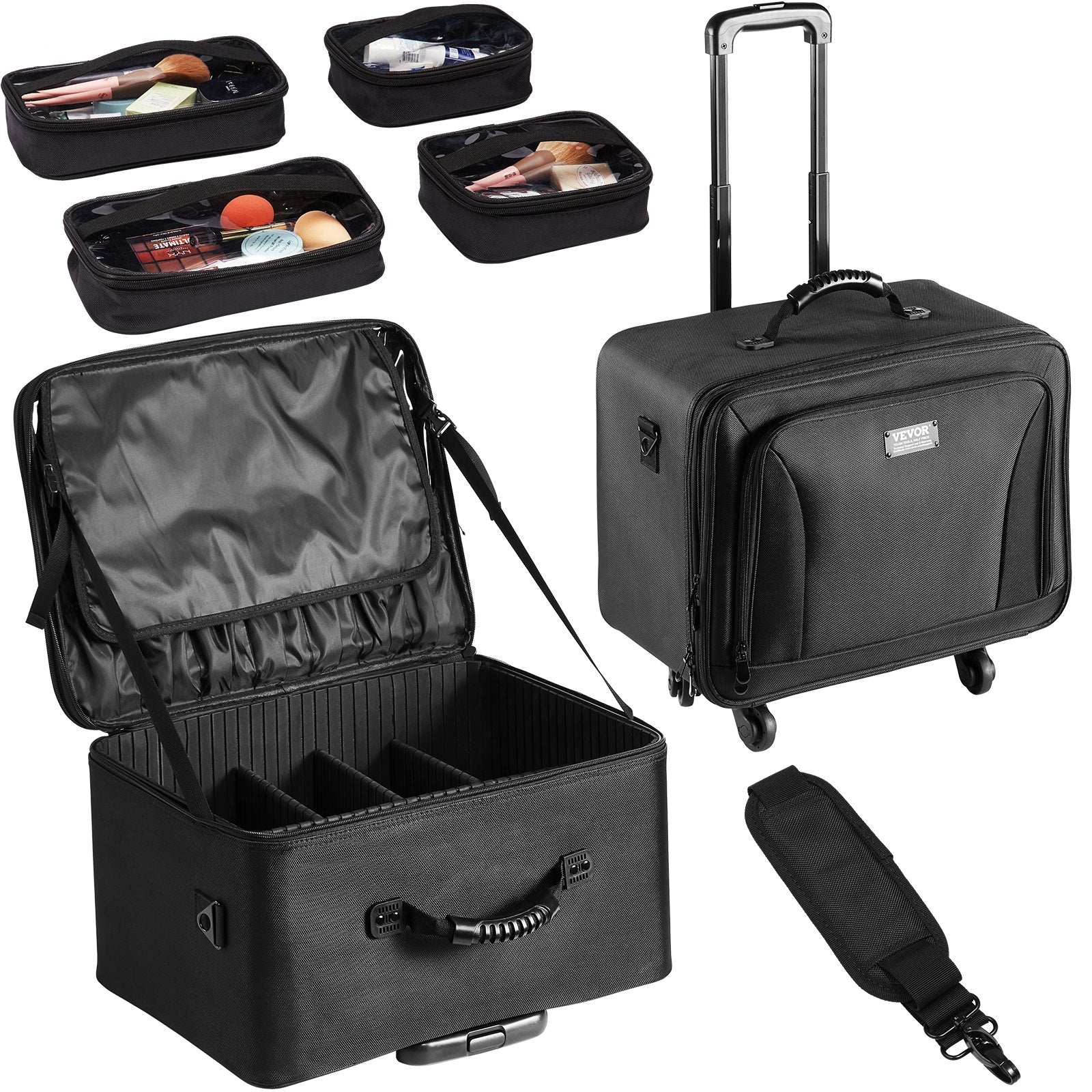 Rolling Makeup Train Case Large Storage 3 Tiers, Convenient Carry With Handle, Wheels, Strap, Professional V952-HZBXLGS3C000ZDTHJV0