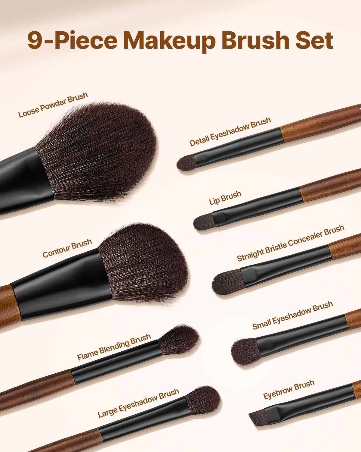 9-Piece Makeup Brush Set for Foundation Blending Eyeshadow, Professional Makeup Brush Kit with Soft Natural V952-HZSTZHZSTZDW3HCRL001V0