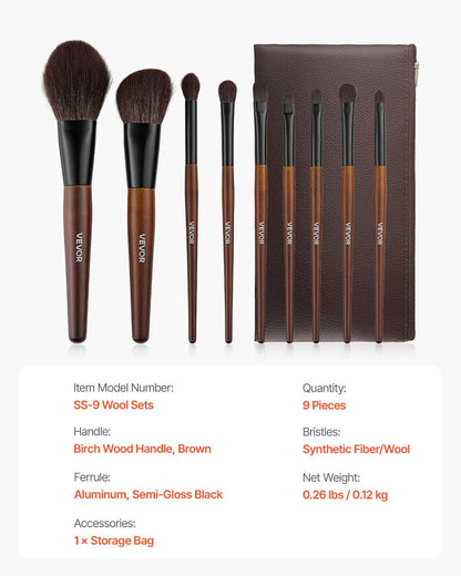 9-Piece Makeup Brush Set for Foundation Blending Eyeshadow, Professional Makeup Brush Kit with Soft Natural V952-HZSTZHZSTZDW3HCRL001V0