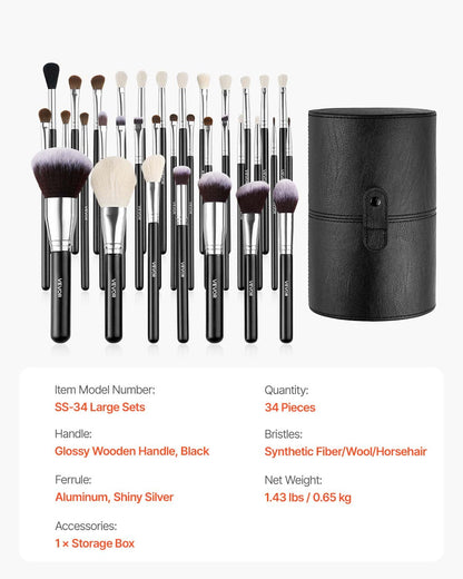34-Piece Makeup Brush Set, Professional Brushes Kit for Foundation Blending Eyeshadow Concealer Blush - with V952-HZSTZHZSTZDWX383D001V0