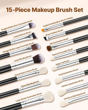 15-Piece Makeup Brush Set for Foundation Blending Eyeshadow, Professional Vegan Brushes with Soft Synthetic V952-HZSTZXJSTZHCPXXSI001V0