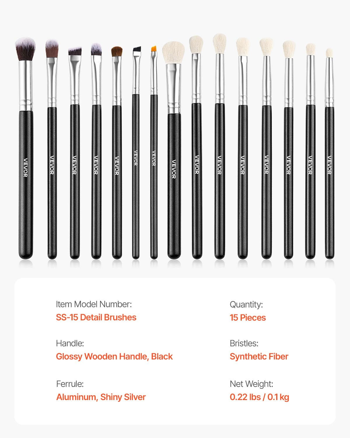 15-Piece Makeup Brush Set for Foundation Blending Eyeshadow, Professional Vegan Brushes with Soft Synthetic V952-HZSTZXJSTZHCPXXSI001V0