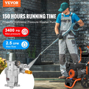 Pressure Washer Pump, 19 mm Shaft Horizontal, 3400 PSI, 2.5GPM, Replacement Power Washer Pumps Kit, Parts V952-HZXPBHZ34INCHU81SV0