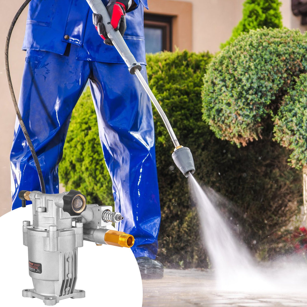 Pressure Washer Pump, 19 mm Shaft Horizontal, 3400 PSI, 2.5GPM, Replacement Power Washer Pumps Kit, Parts V952-HZXPBHZ34INCHU81SV0