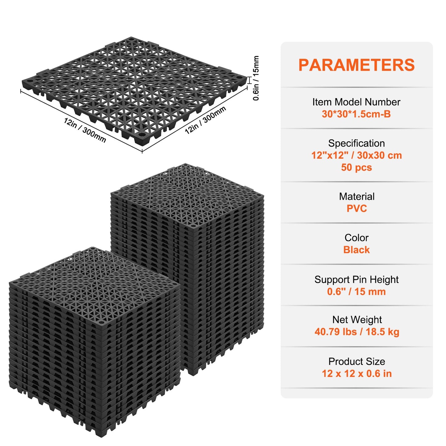 Modular Interlocking Cushion, 50 Pack 30 x 30 cm Splicing Drainage Mats, PVC Interlocking Drainage Floor V952-HZXSJDD1212Y2YO2XV0