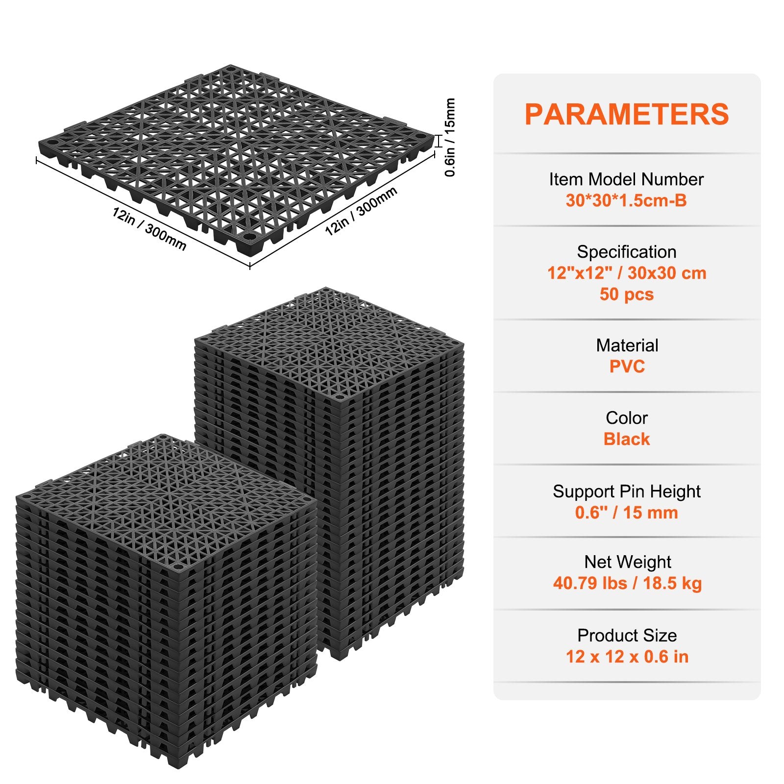 Modular Interlocking Cushion, 50 Pack 30 x 30 cm Splicing Drainage Mats, PVC Interlocking Drainage Floor V952-HZXSJDD1212Y2YO2XV0