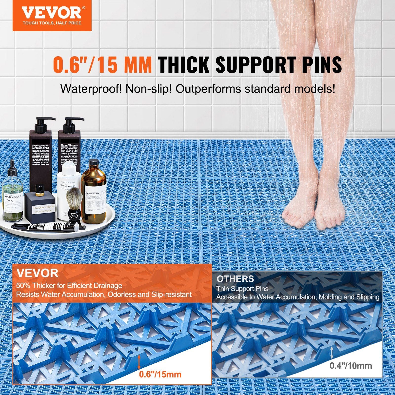 Modular Interlocking Cushion, 50 Pack 30 x 30 cm Splicing Drainage Mats, Soft PVC Interlocking Drainage Floor V952-HZXSJDD1212YAA9J2V0