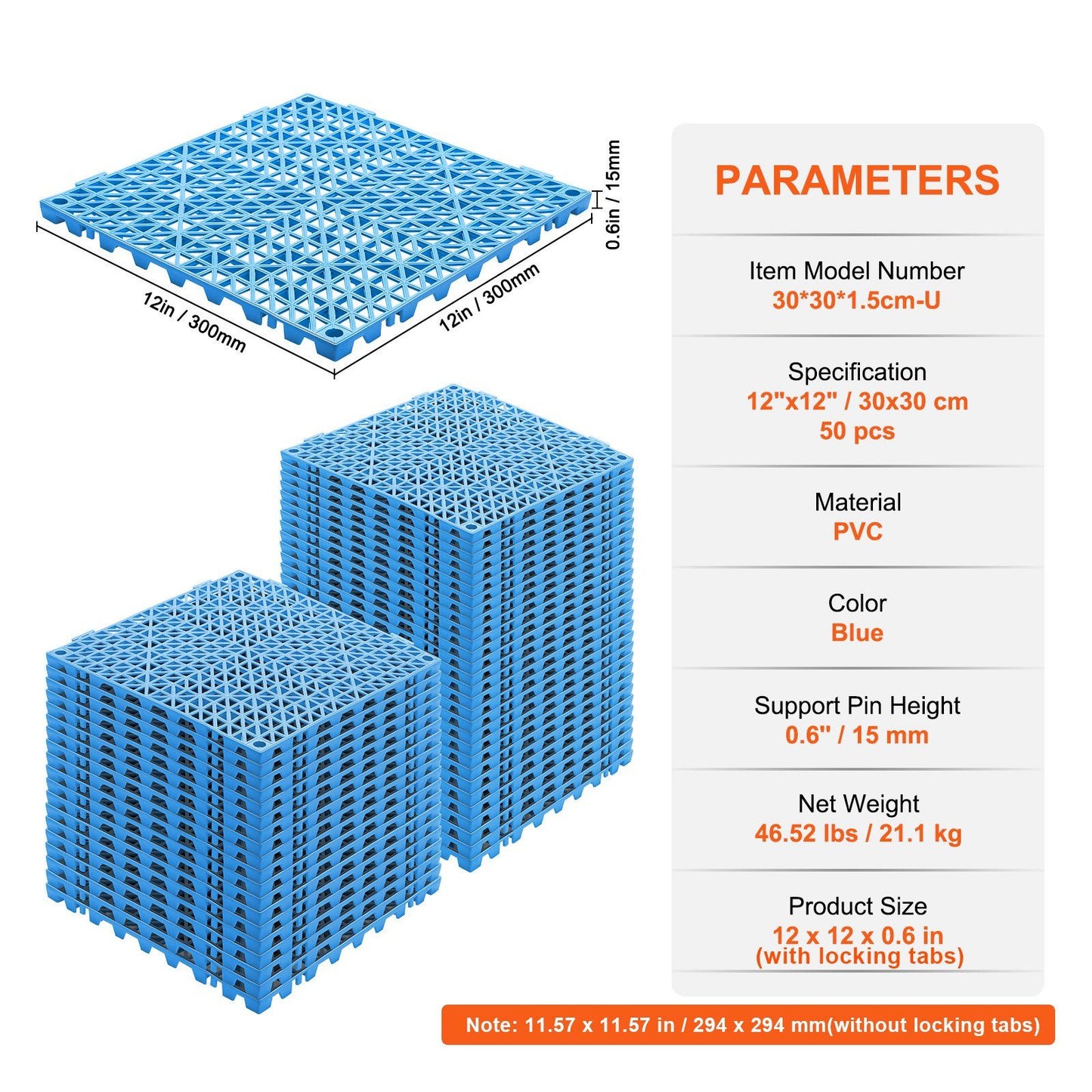Modular Interlocking Cushion, 50 Pack 30 x 30 cm Splicing Drainage Mats, Soft PVC Interlocking Drainage Floor V952-HZXSJDD1212YAA9J2V0
