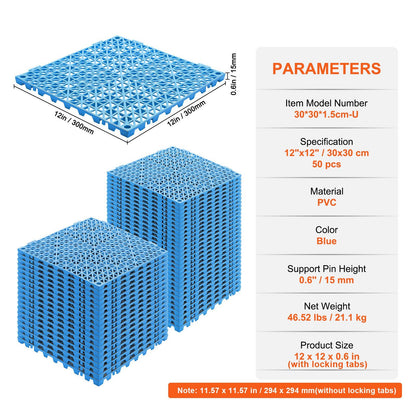 Modular Interlocking Cushion, 50 Pack 30 x 30 cm Splicing Drainage Mats, Soft PVC Interlocking Drainage Floor V952-HZXSJDD1212YAA9J2V0