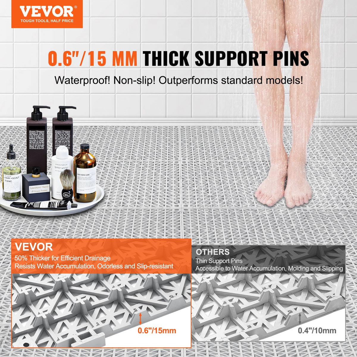 Modular Interlocking Cushion, 12 Pack 30 x 30 cm Splicing Drainage Mats, Soft PVC Interlocking Drainage Floor V952-HZXSJDD1212YBKA1IV0