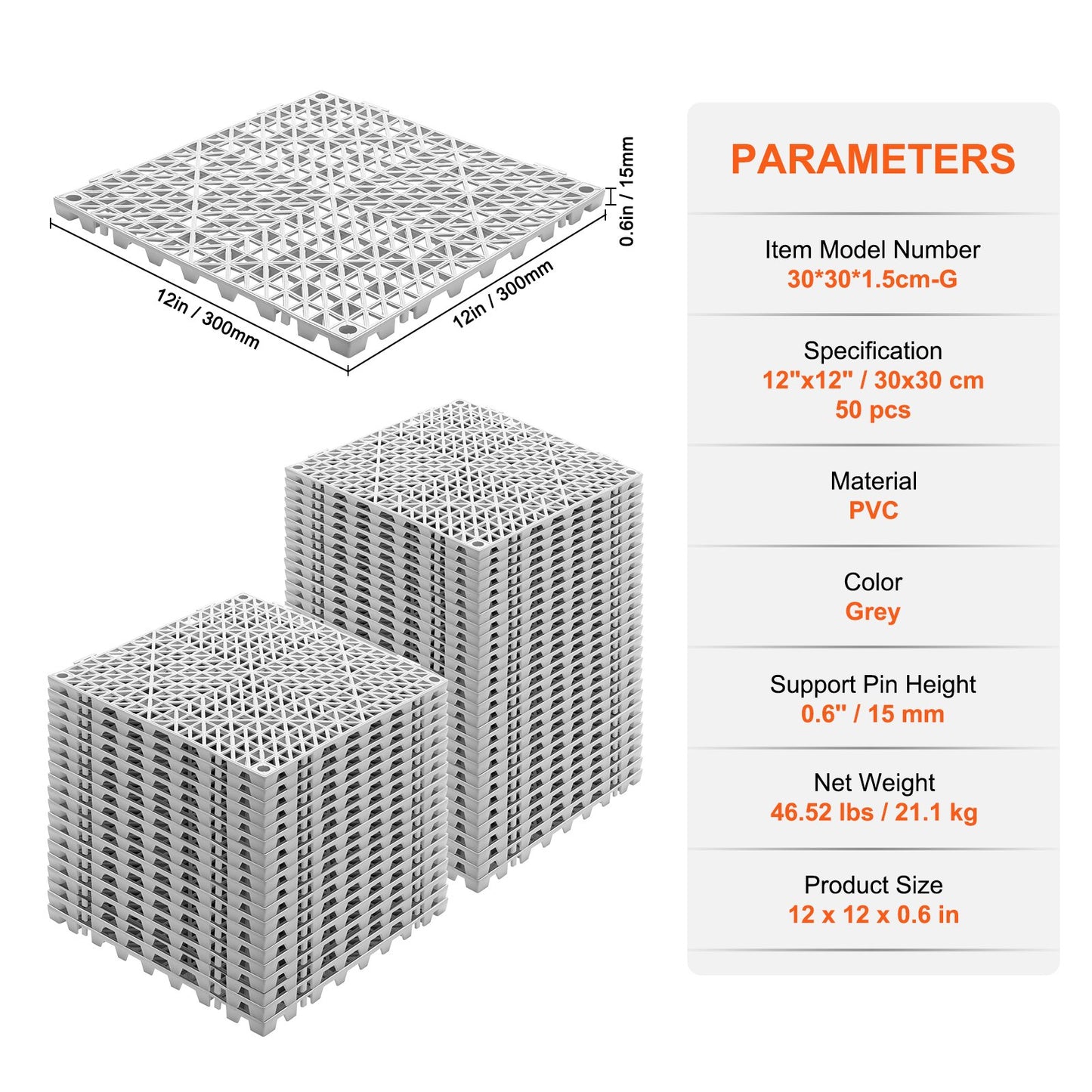 Modular Interlocking Cushion, 50 Pack 30 x 30 cm Splicing Drainage Mats, Soft PVC Interlocking Drainage Floor V952-HZXSJDD1212YF0ZXDV0