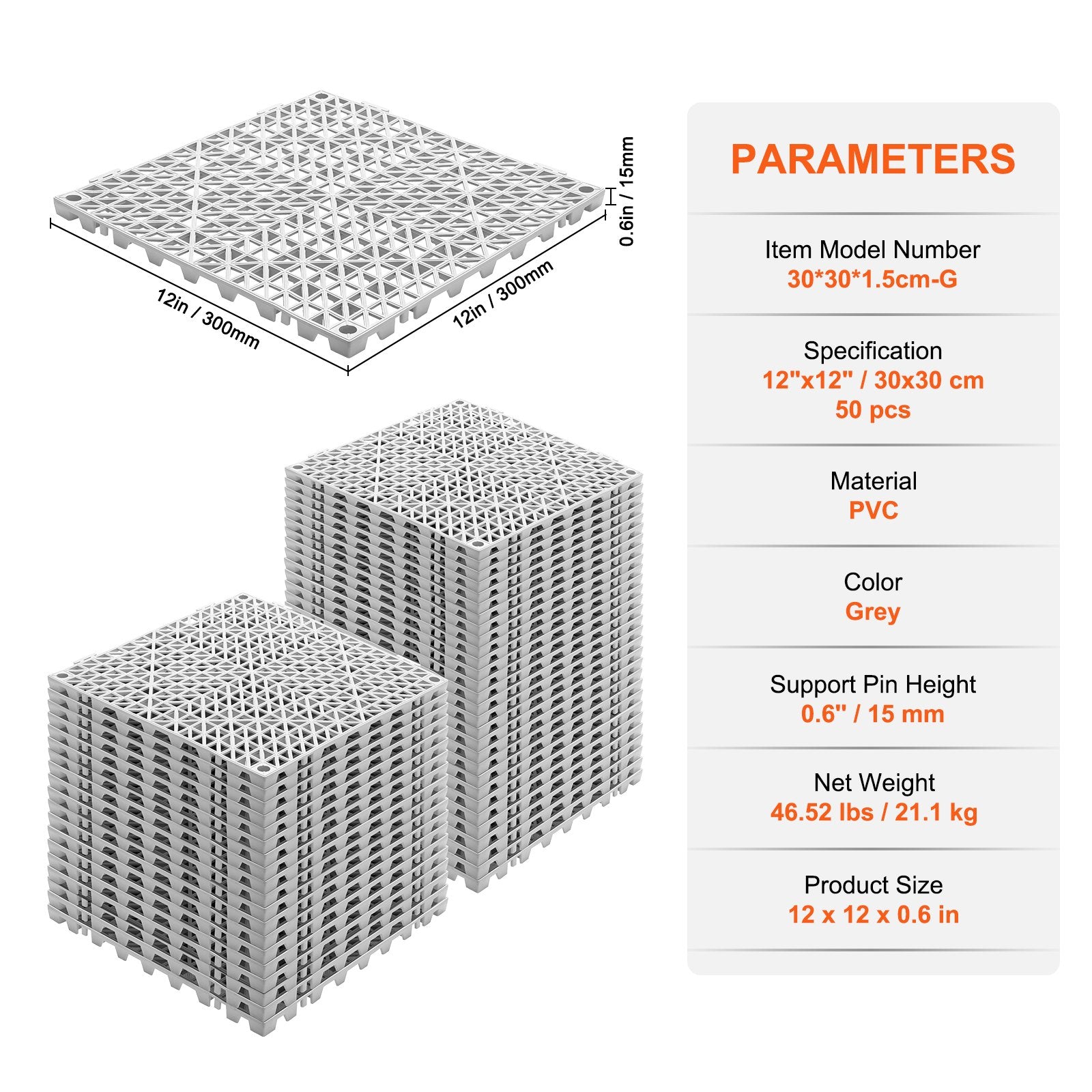Modular Interlocking Cushion, 50 Pack 30 x 30 cm Splicing Drainage Mats, Soft PVC Interlocking Drainage Floor V952-HZXSJDD1212YF0ZXDV0