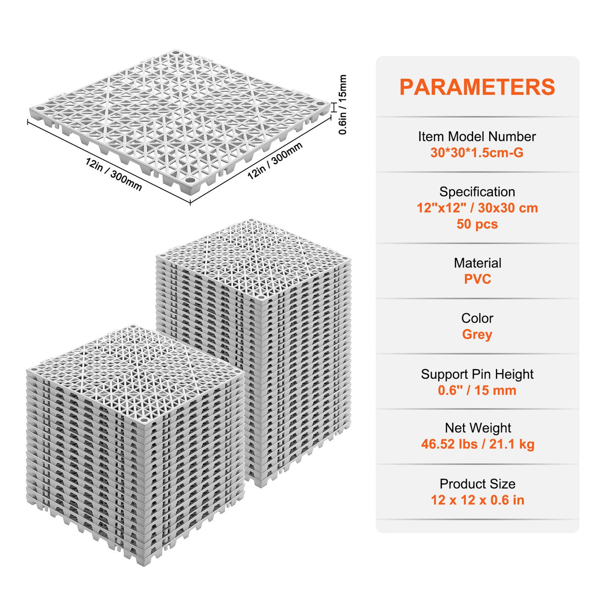 Modular Interlocking Cushion, 50 Pack 30 x 30 cm Splicing Drainage Mats, Soft PVC Interlocking Drainage Floor V952-HZXSJDD1212YF0ZXDV0