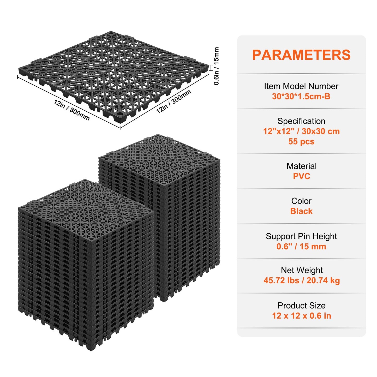 Modular Interlocking Cushion, 55 Pack 30 x 30 cm Splicing Drainage Mats, PVC Interlocking Drainage Floor V952-HZXSJDD1212YJT8W2V0