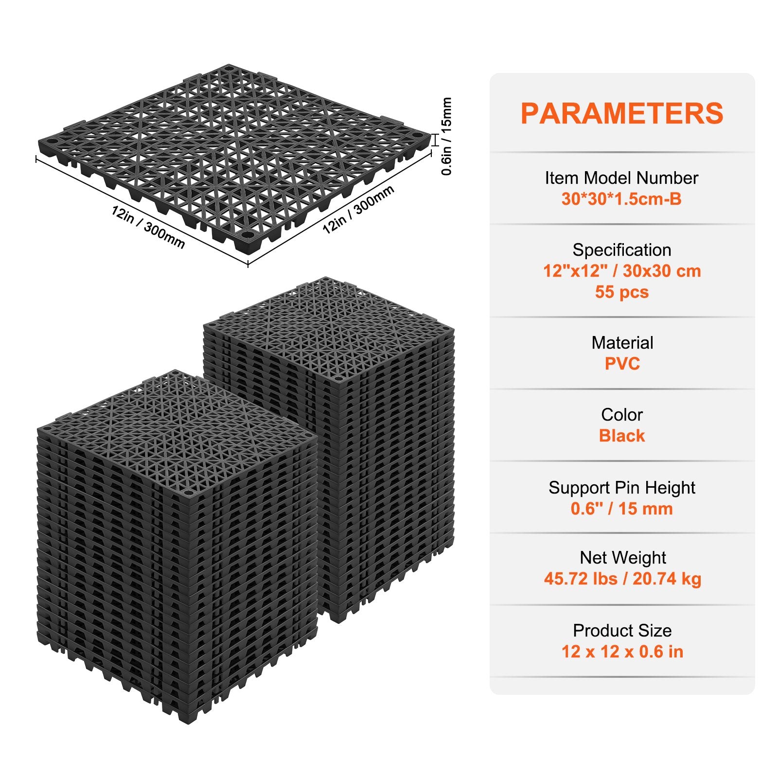 Modular Interlocking Cushion, 55 Pack 30 x 30 cm Splicing Drainage Mats, PVC Interlocking Drainage Floor V952-HZXSJDD1212YJT8W2V0