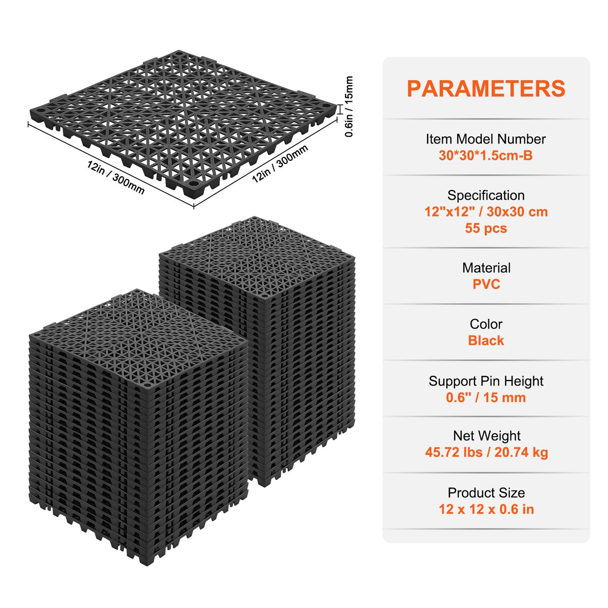 Modular Interlocking Cushion, 55 Pack 30 x 30 cm Splicing Drainage Mats, PVC Interlocking Drainage Floor V952-HZXSJDD1212YJT8W2V0