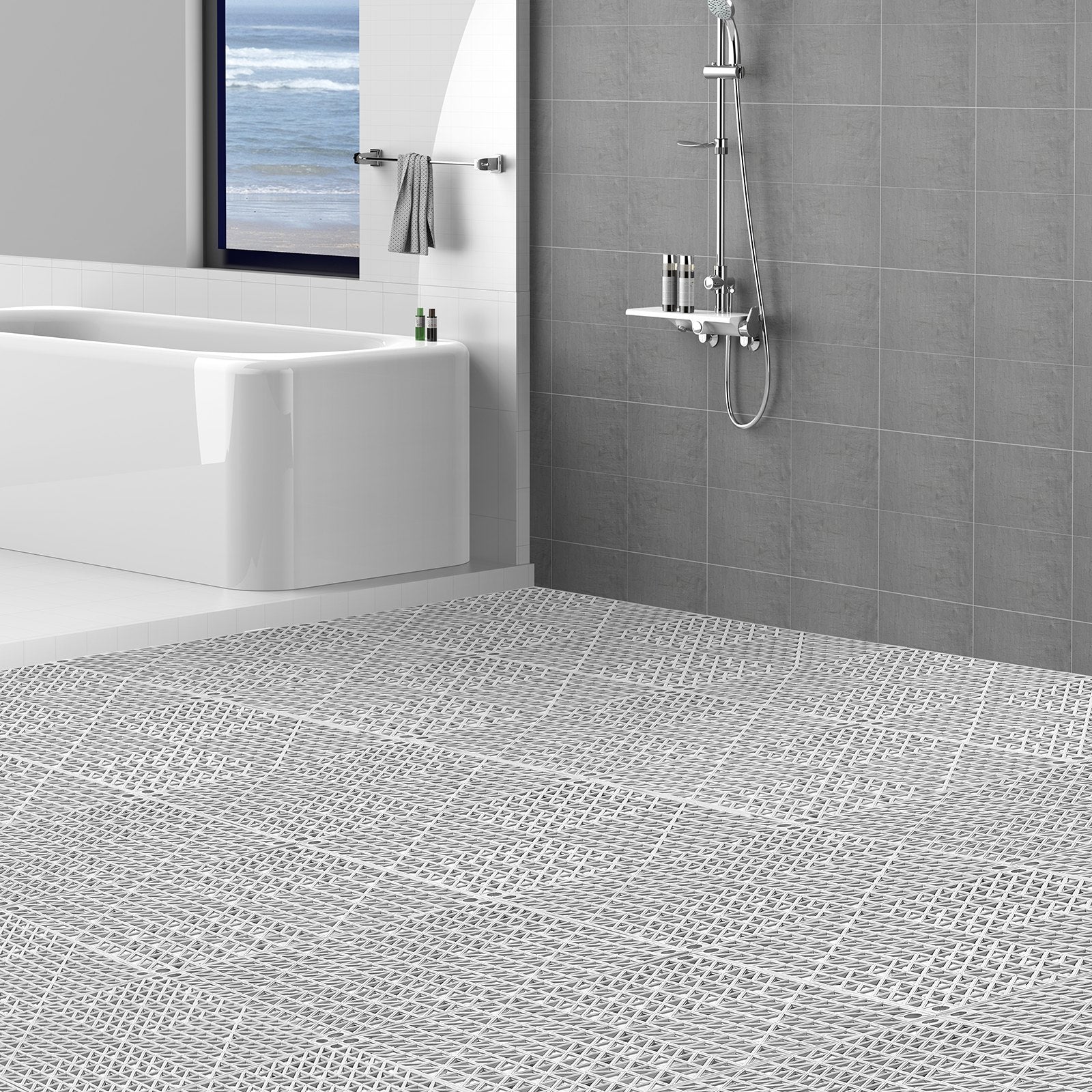 Modular Interlocking Cushion, 55 Pack 30 x 30 cm Splicing Drainage Mats, Soft PVC Interlocking Drainage Floor V952-HZXSJDD1212YMI824V0