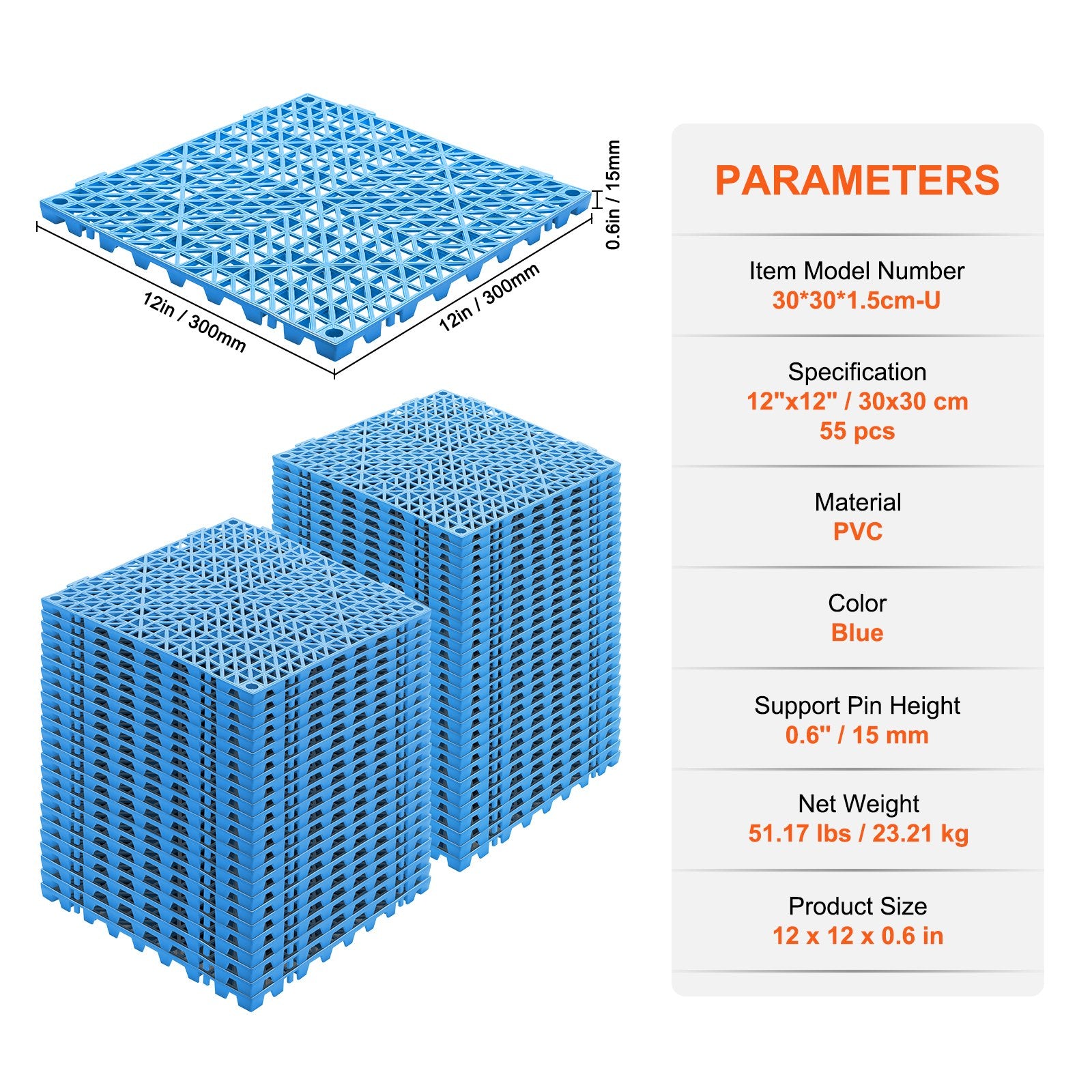 Modular Interlocking Cushion, 55 Pack 30 x 30 cm Splicing Drainage Mats, Soft PVC Interlocking Drainage Floor V952-HZXSJDD1212YP3ROIV0