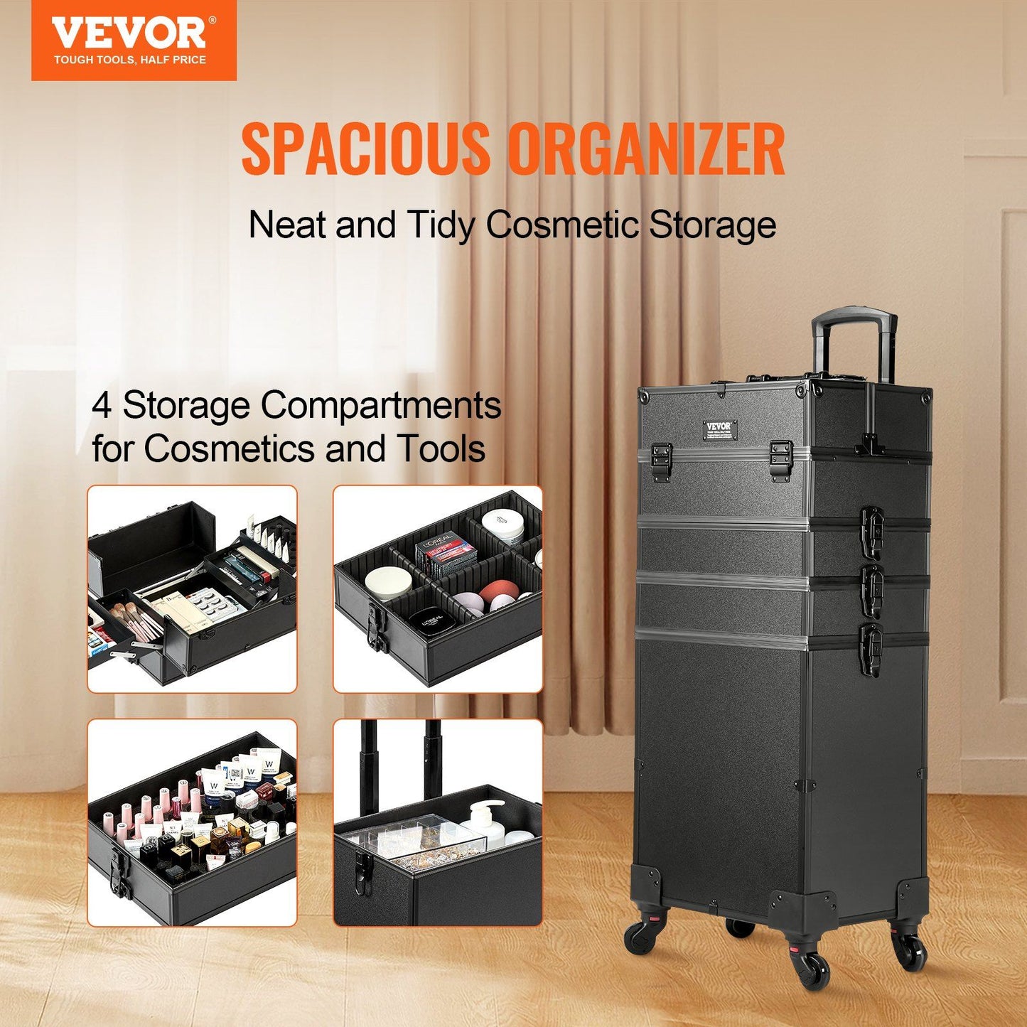 5 in 1 Professional Makeup Train Case Aluminum Cosmetic Case, Rolling Makeup Case Extra Large Trolley Makeup V952-HZXXLGS5H100K8BZXV0