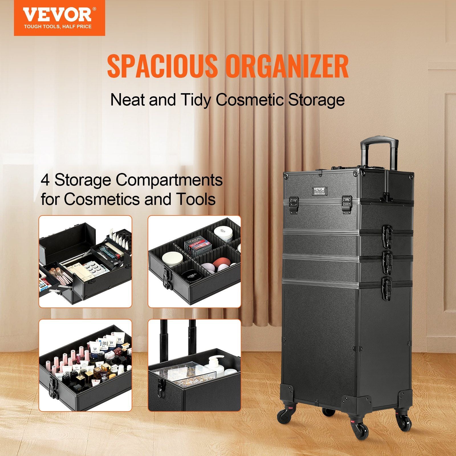 5 in 1 Professional Makeup Train Case Aluminum Cosmetic Case, Rolling Makeup Case Extra Large Trolley Makeup V952-HZXXLGS5H100K8BZXV0