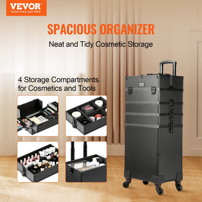 5 in 1 Professional Makeup Train Case Aluminum Cosmetic Case, Rolling Makeup Case Extra Large Trolley Makeup V952-HZXXLGS5H100K8BZXV0