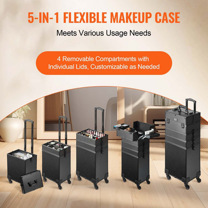 5 in 1 Professional Makeup Train Case Aluminum Cosmetic Case, Rolling Makeup Case Extra Large Trolley Makeup V952-HZXXLGS5H100K8BZXV0