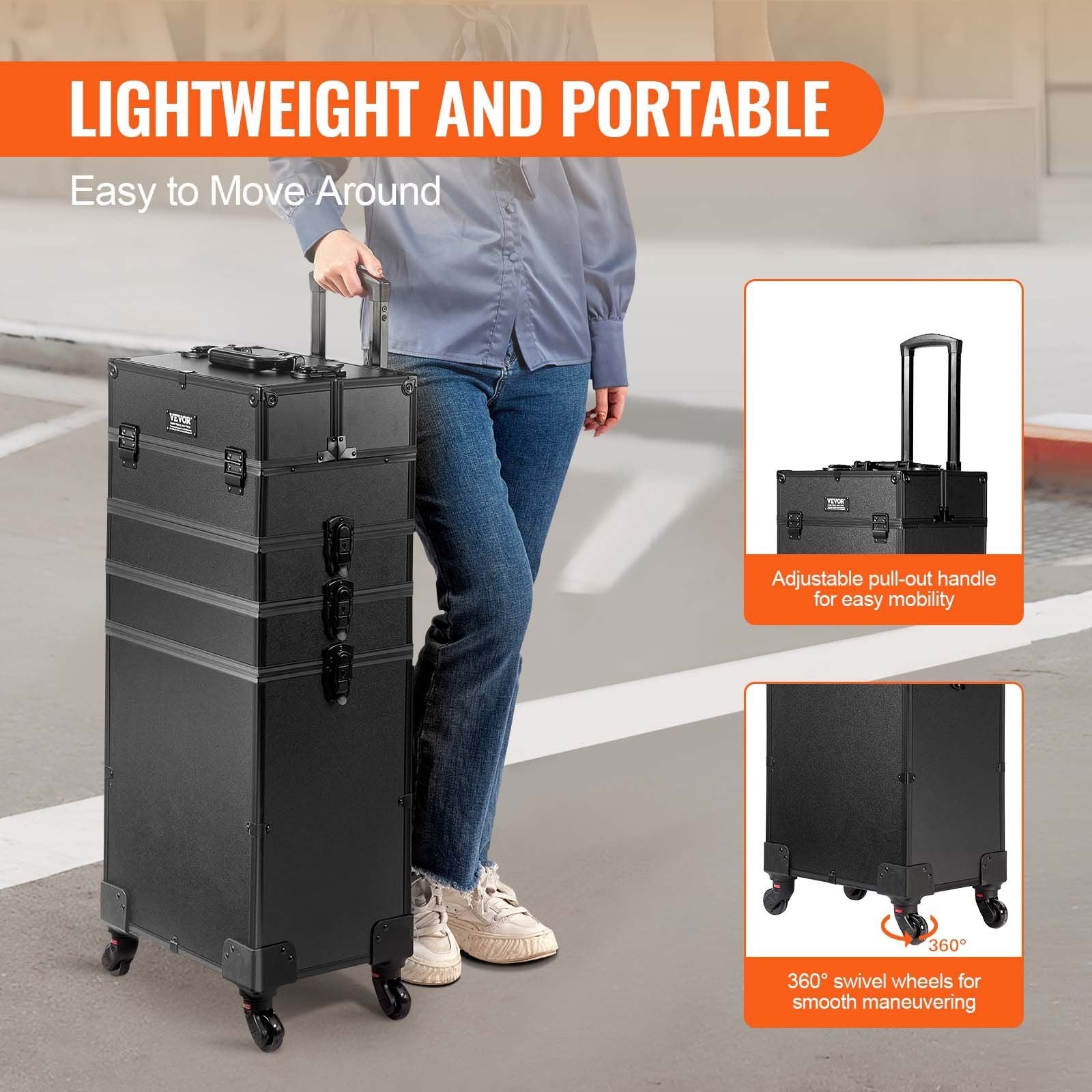 5 in 1 Professional Makeup Train Case Aluminum Cosmetic Case, Rolling Makeup Case Extra Large Trolley Makeup V952-HZXXLGS5H100K8BZXV0