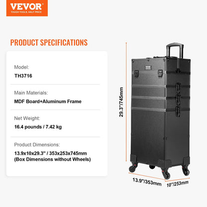 5 in 1 Professional Makeup Train Case Aluminum Cosmetic Case, Rolling Makeup Case Extra Large Trolley Makeup V952-HZXXLGS5H100K8BZXV0