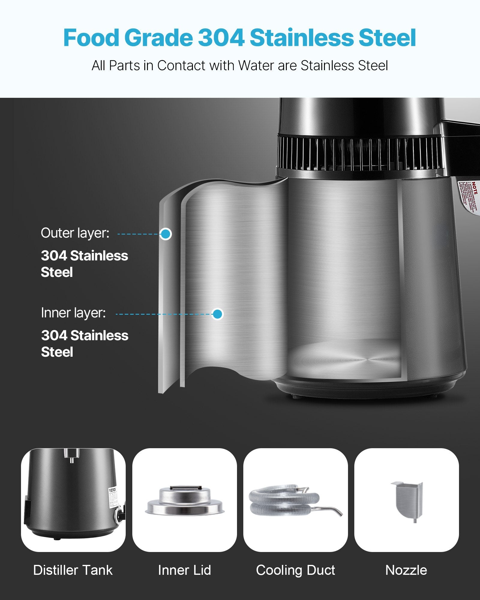 Water Distiller, 4L 1.1 Gallon Pure Water Purifier Filter For Home Table Countertop, 1750W Distilled Maker V952-ICKZBXGZLSJZ93AL2001V3