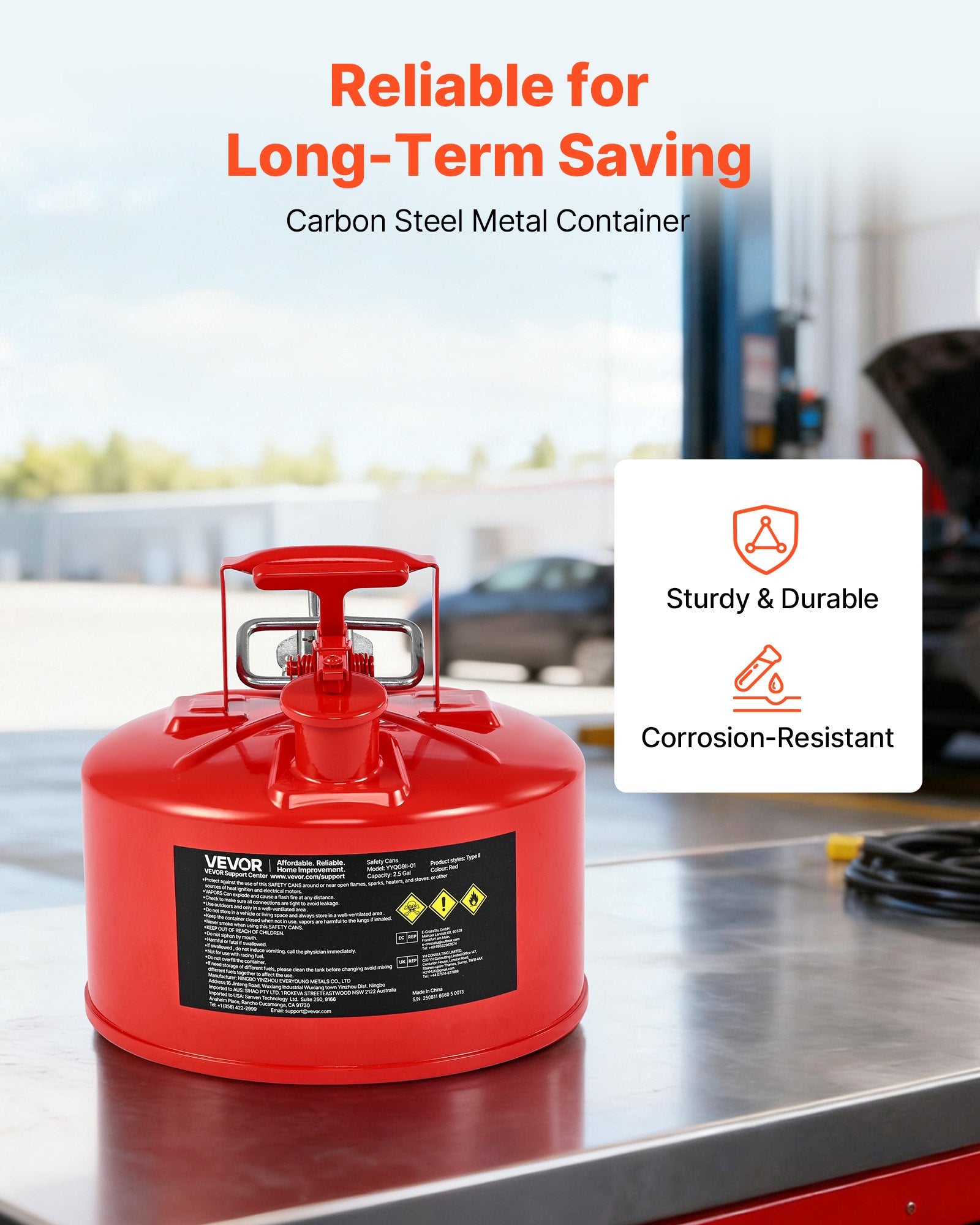 Safety Gas Can, 9.5 L Type II Red Safety Can for Gasoline with Stainless Steel Flame Arrester, Self-Closing V952-IIXAQGHSJS25Y4I7A001V0