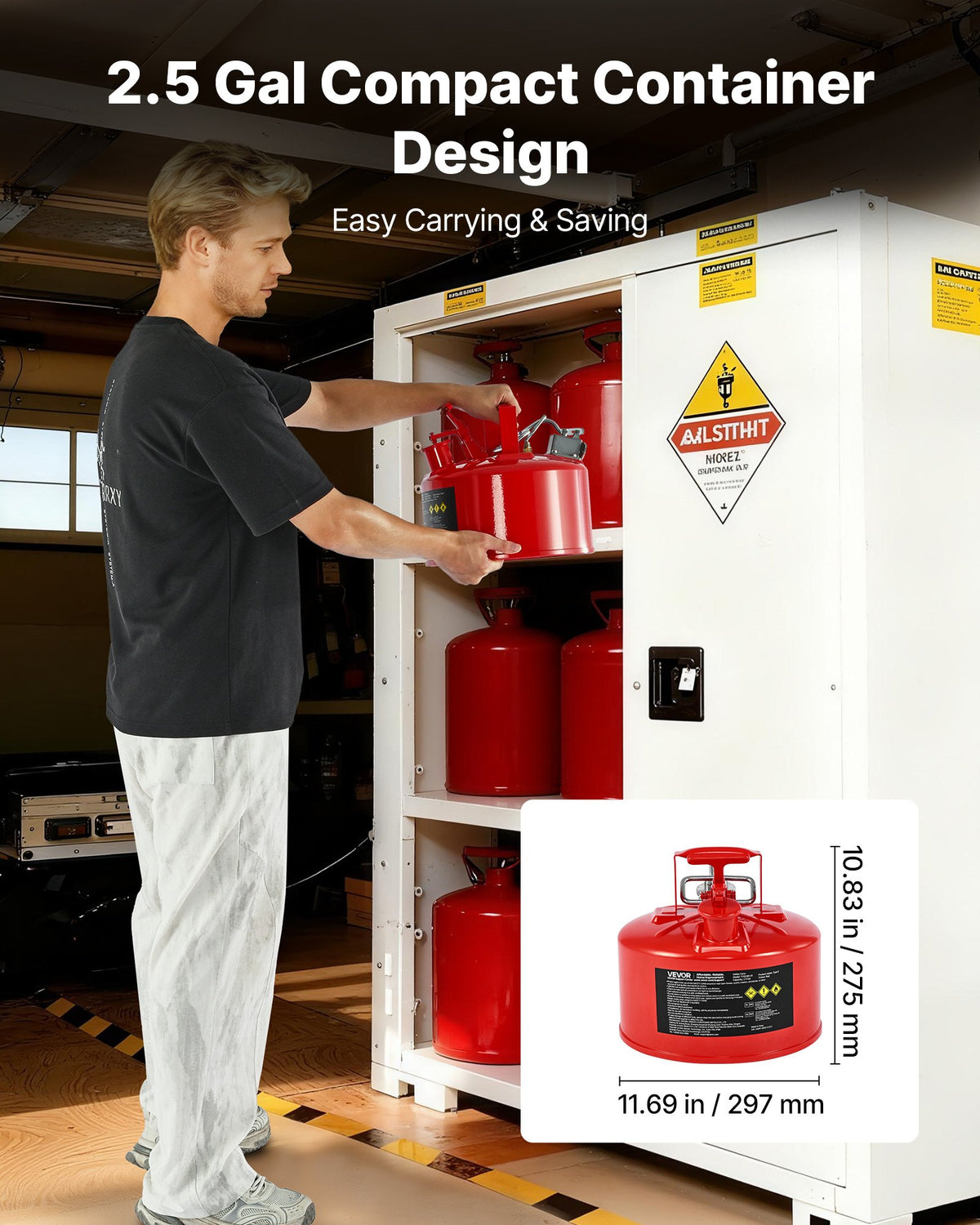 Safety Gas Can, 9.5 L Type II Red Safety Can for Gasoline with Stainless Steel Flame Arrester, Self-Closing V952-IIXAQGHSJS25Y4I7A001V0