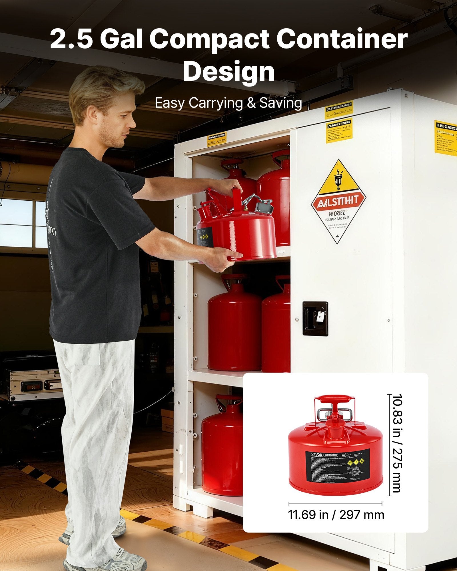 Safety Gas Can, 9.5 L Type II Red Safety Can for Gasoline with Stainless Steel Flame Arrester, Self-Closing V952-IIXAQGHSJS25Y4I7A001V0