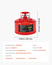 Safety Gas Can, 9.5 L Type II Red Safety Can for Gasoline with Stainless Steel Flame Arrester, Self-Closing V952-IIXAQGHSJS25Y4I7A001V0