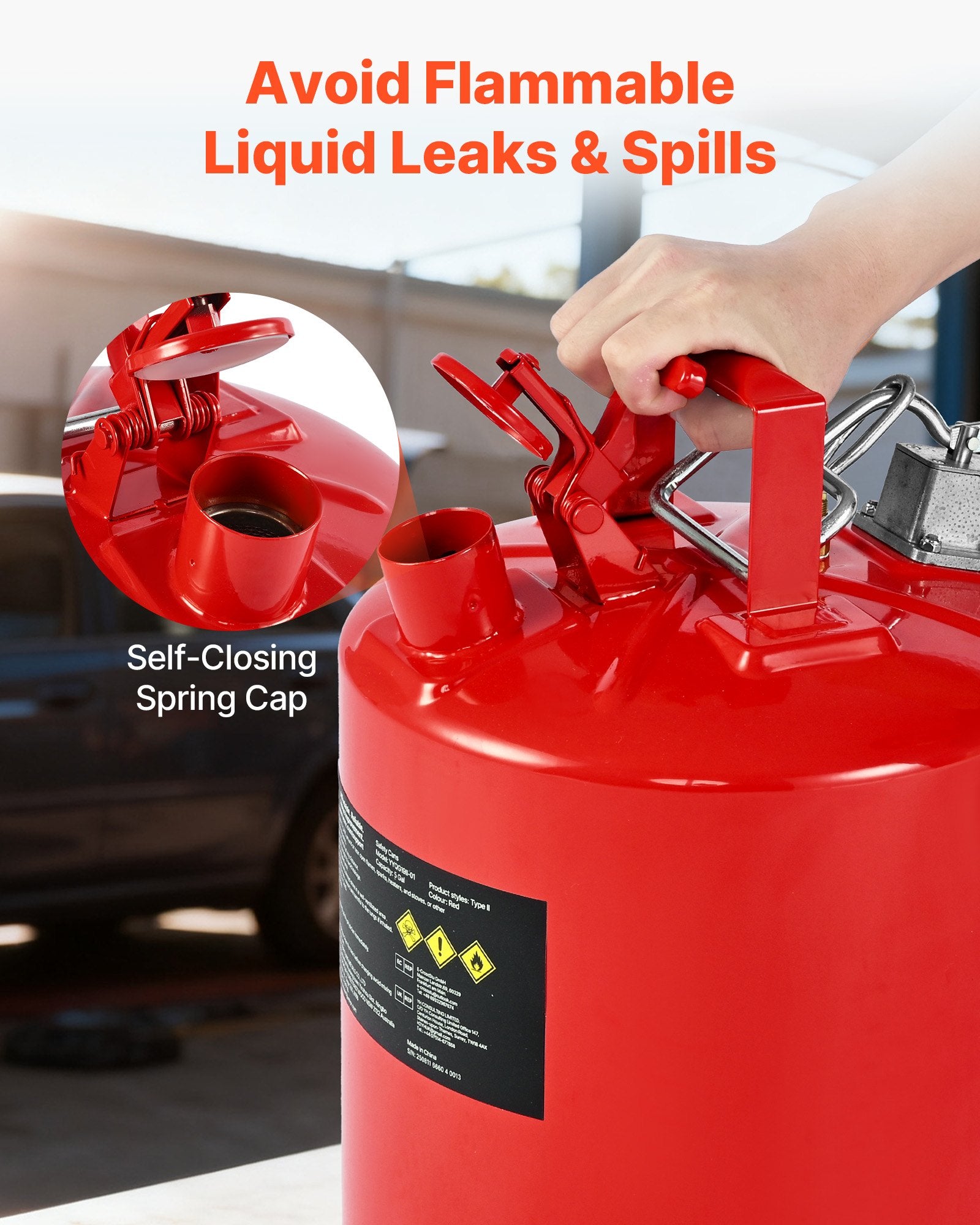 Safety Gas Can, 19 L Type II Red Safety Can for Gasoline with Stainless Steel Flame Arrester, Self-Closing V952-IIXAQGHSJS5J6X3JB001V0