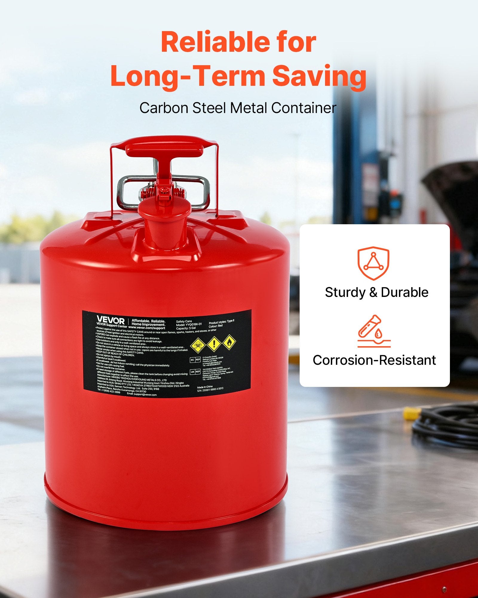 Safety Gas Can, 19 L Type II Red Safety Can for Gasoline with Stainless Steel Flame Arrester, Self-Closing V952-IIXAQGHSJS5J6X3JB001V0
