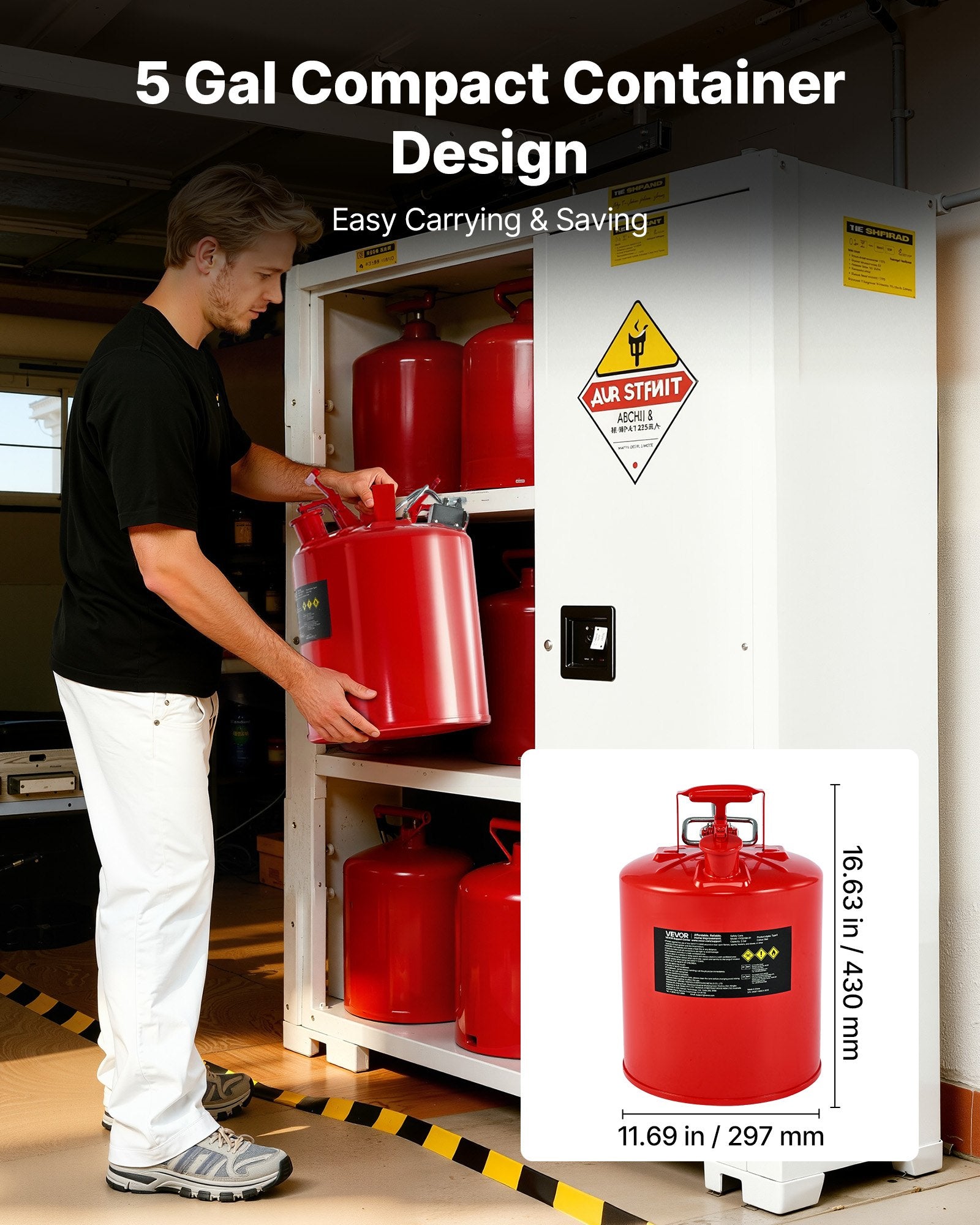Safety Gas Can, 19 L Type II Red Safety Can for Gasoline with Stainless Steel Flame Arrester, Self-Closing V952-IIXAQGHSJS5J6X3JB001V0
