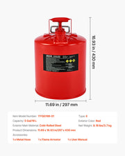 Safety Gas Can, 19 L Type II Red Safety Can for Gasoline with Stainless Steel Flame Arrester, Self-Closing V952-IIXAQGHSJS5J6X3JB001V0