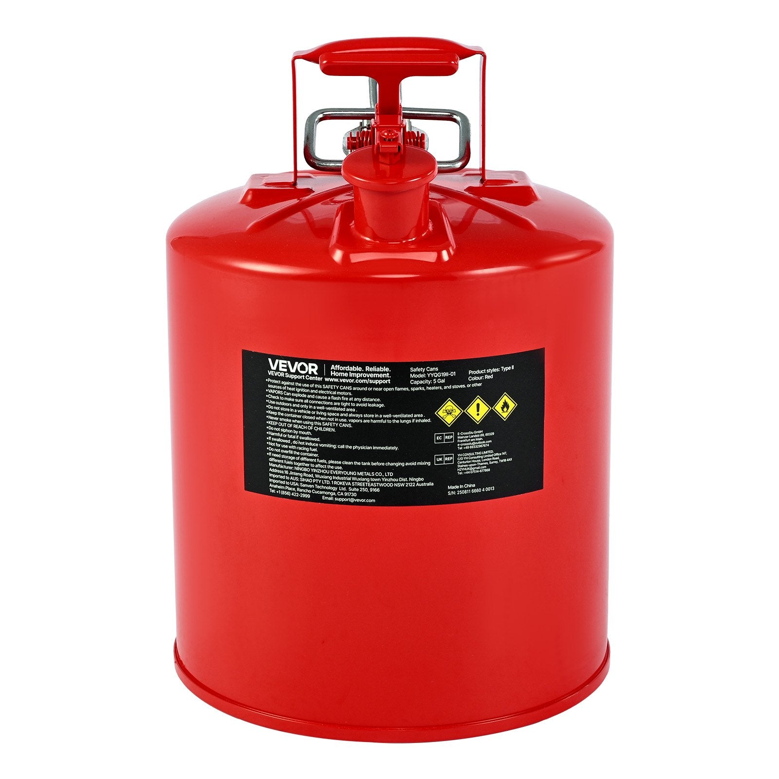 Safety Gas Can, 19 L Type II Red Safety Can for Gasoline with Stainless Steel Flame Arrester, Self-Closing V952-IIXAQGHSJS5J6X3JB001V0