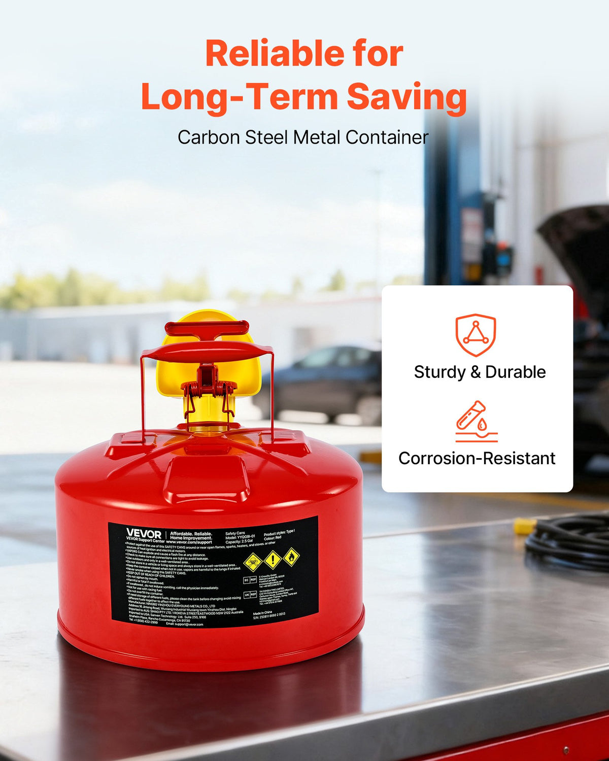 Safety Gas Can, 9.5 L Type I Red Safety Can for Gasoline with Stainless Steel Flame Arrester, Self-Closing V952-IXAQGHSJS25J0FRGJ001V0