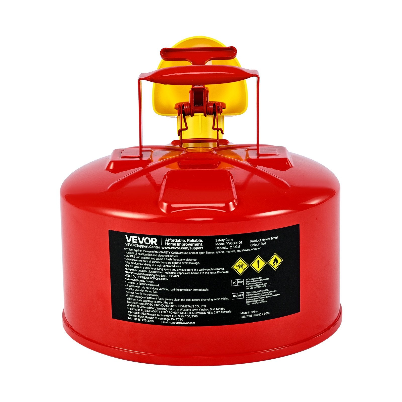 Safety Gas Can, 9.5 L Type I Red Safety Can for Gasoline with Stainless Steel Flame Arrester, Self-Closing V952-IXAQGHSJS25J0FRGJ001V0