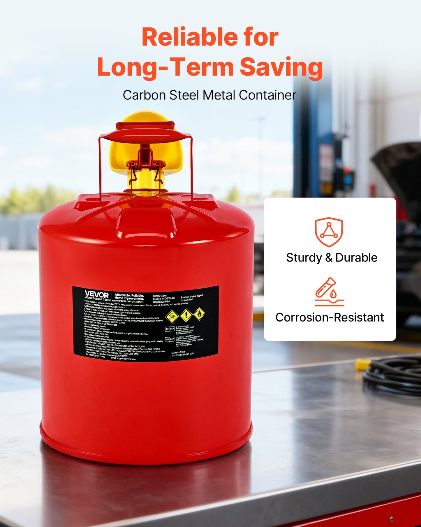Safety Gas Can, 19 L Type I Red Safety Can for Gasoline with Stainless Steel Flame Arrester, Self-Closing V952-IXAQGHSJS5JL94ZJ9001V0