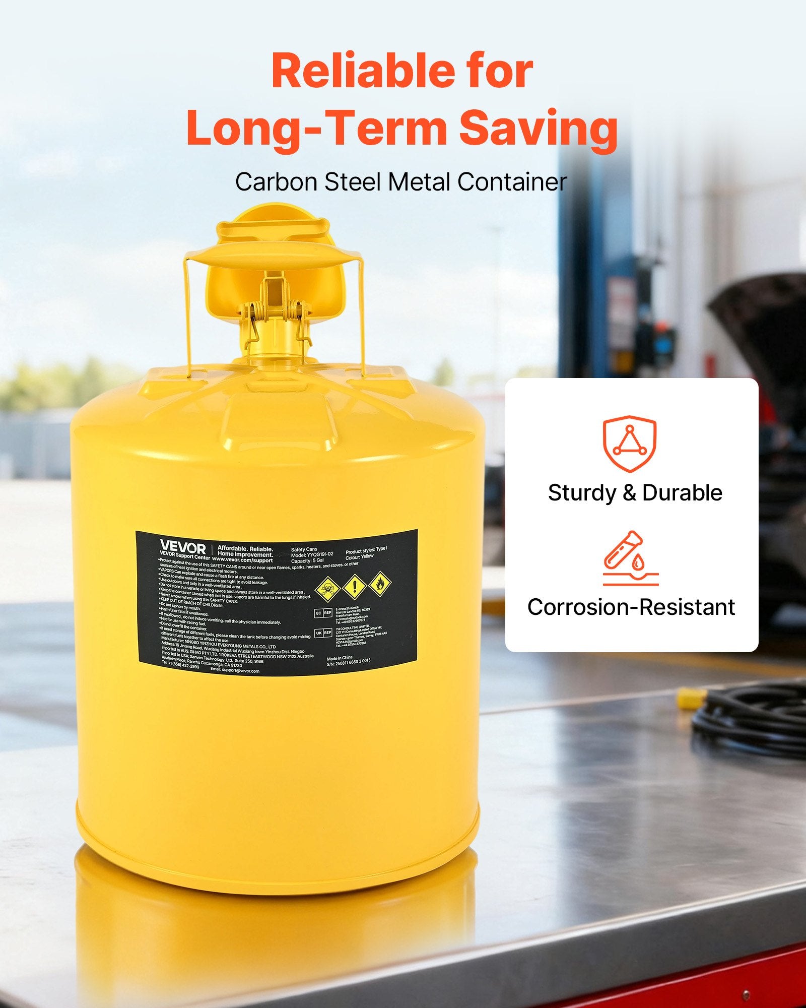 Safety Can, 19 L Type I Yellow Safety Can for Diesel with Stainless Steel Flame Arrester, Self-Closing Lid, V952-IXAQGHSJS5JLW7T1O001V0