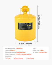 Safety Can, 19 L Type I Yellow Safety Can for Diesel with Stainless Steel Flame Arrester, Self-Closing Lid, V952-IXAQGHSJS5JLW7T1O001V0